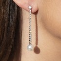 Pendientes largos perlas diseño elegante con circonitas