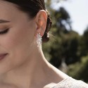 Pendientes largos novia de plata diseño estilo nature con circonitas