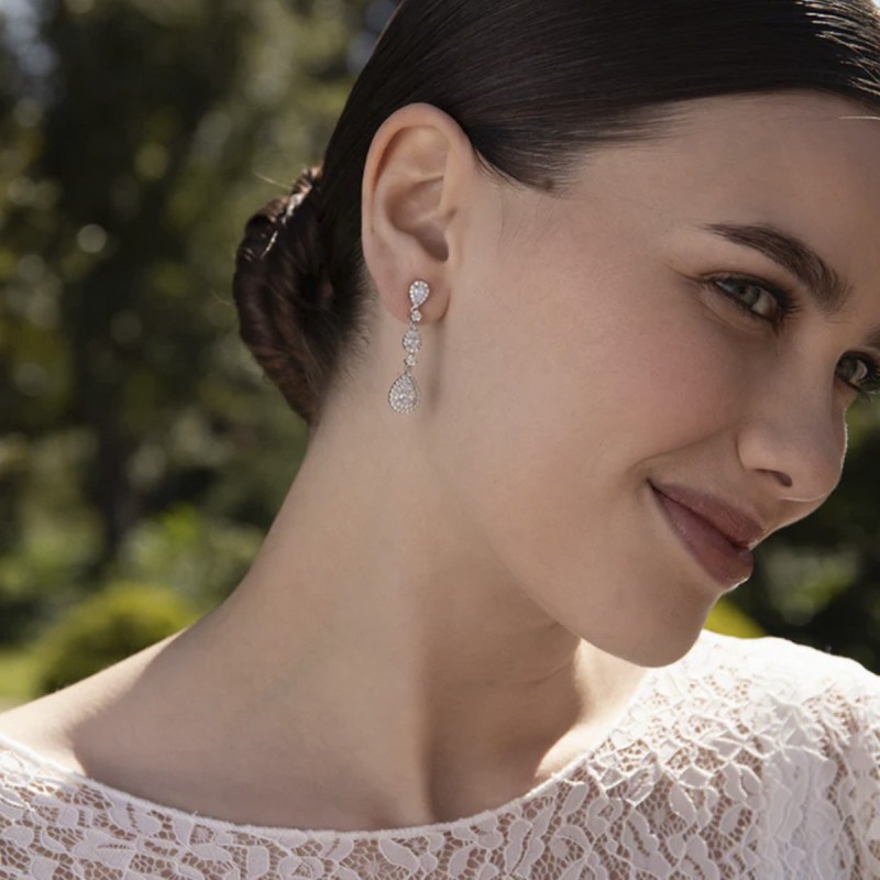 Pendientes largos novia de plata en diferentes tallas con circonitas