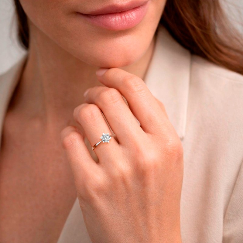 Solitario Oro Blanco 18K Con Diamante Lab 1Ct