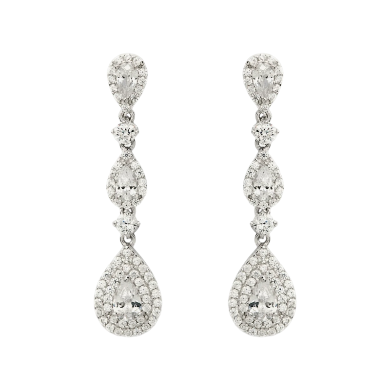 Pendientes largos novia de plata en diferentes tallas con circonitas