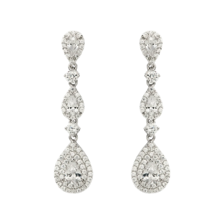 Pendientes largos novia de plata en diferentes tallas con circonitas