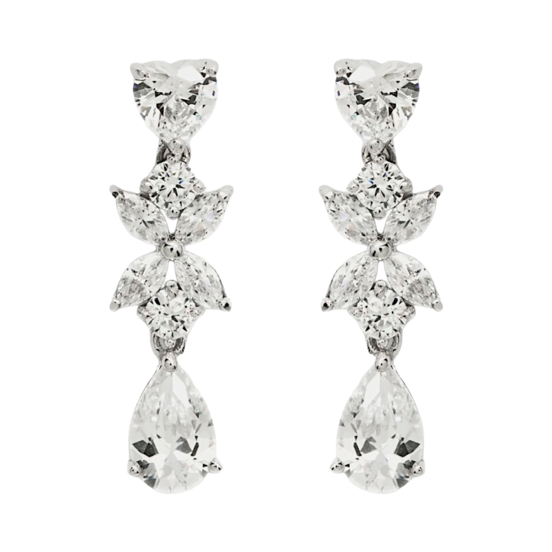Pendientes novia diseño floral con cuarzos adamantinos.