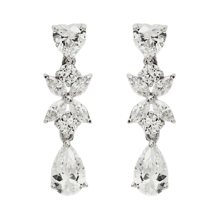 Pendientes novia diseño floral con cuarzos adamantinos.