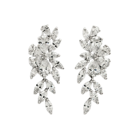 Pendientes largos novia de plata diseño estilo nature con circonitas