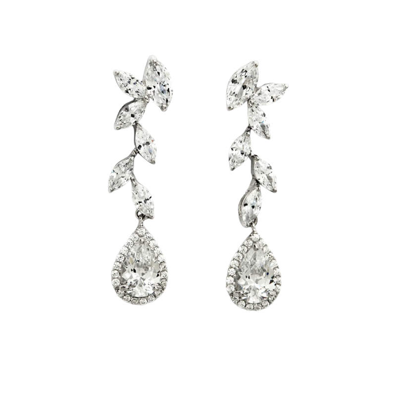 Pendientes largos novia diseño pétalos y lágrima final