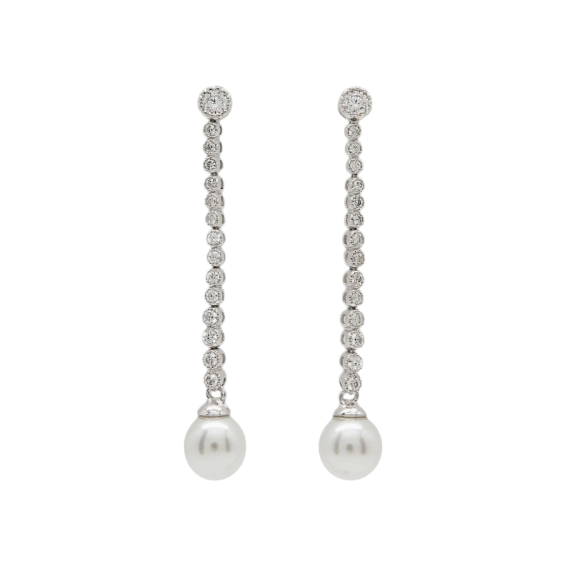 Pendientes largos perlas diseño elegante con circonitas