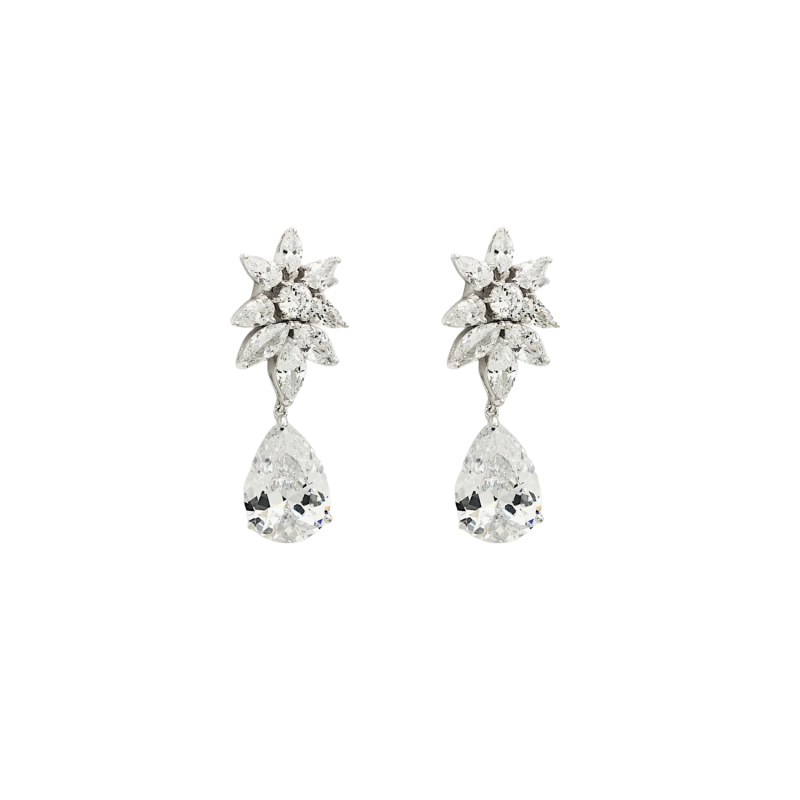Pendientes de novia de plata pequeños festivos con diseño floral